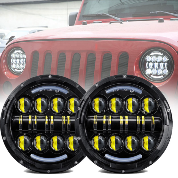 7-palcový LED svetlomet 80 W pre Jeep Wrangler JK so svetelnými signálmi pre denné svietenie