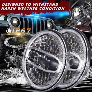 7 LED jazdné svetlomety okrúhle svetlomety s Halo prsteňom pre Harley For Jeep